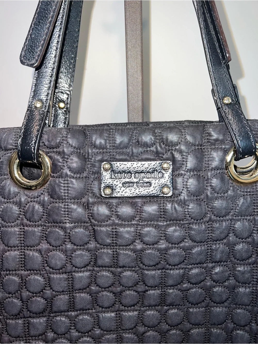 Kate Spade NY Quilted Tote Bag Gray Gold Hardware